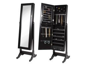 Black Mirrored Jewelry Cabinet Armoire w Stand Mirror Rings, Necklaces, Bracelets Black Mirrored Jewelry Cabinet Armoire w Stand Mirror Rings, Necklaces, Bracelets