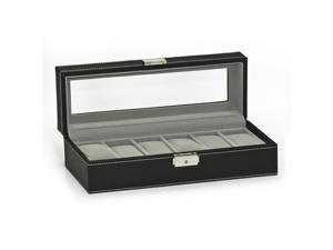 Watch Box 6 Mens Black Leather Display Glass Top Jewelry Case Organizer Watch Box 6 Mens Black Leather Display Glass Top Jewelry Case Organizer