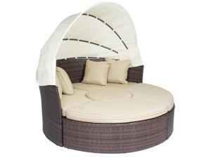 Outdoor Patio Sofa Furniture Round Retractable Canopy Daybed Brown Wicker Rattan Outdoor Patio Sofa Furniture Round Retractable Canopy Daybed Brown Wicker Rattan