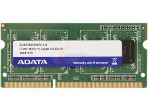 ADATA 4GB DDR3 PC3-12800 1600MHz 204-Pin Laptop Memory Model AD3S1600W4G11-S ADATA 4GB DDR3 PC3-12800 1600MHz 204-Pin Laptop Memory Model AD3S1600W4G11-S