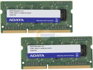 ADATA 8GB (2 x 4GB) DDR3 PC3-12800 1600MHz 204-Pin Laptop Memory Model AD3S1600W4G11-2 ADATA 8GB (2 x 4GB) DDR3 PC3-12800 1600MHz 204-Pin Laptop Memory Model AD3S1600W4G11-2
