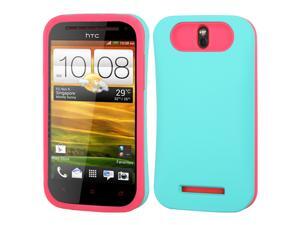 Teal Green/Pink Rubberized Card Wallet Back Protector Cover Case for HTC One SV Teal Green/Pink Rubberized Card Wallet Back Protector Cover Case for HTC One SV