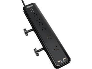 Tripp Lite TLP606DMUSB Protect It! 6- Outlet Clamp-Mount Surge Protector, 6-ft. Cord, 2100 Joules, 2 USB Charging Ports (2.1A total) Tripp Lite TLP606DMUSB Protect It! 6- Outlet Clamp-Mount Surge Protector, 6-ft. Cord, 2100 Joules, 2 USB Charging Ports (2.1A total)