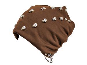 Brown Slouchy Skull Studded Hat With Grommet Rings Brown Slouchy Skull Studded Hat With Grommet Rings