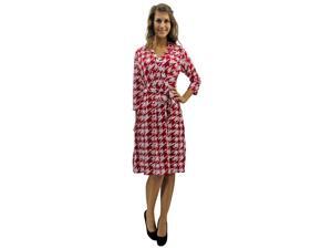 Red & White Houndstooth Knee Length Wrap Dress Red & White Houndstooth Knee Length Wrap Dress