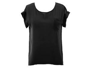 Black Silky Crepe Short Sleeve Top With Back Buttons Black Silky Crepe Short Sleeve Top With Back Buttons