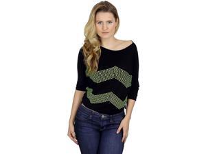Black Off The Shoulder Dolman Sleeve Top With Neon Green Zigzag Print Black Off The Shoulder Dolman Sleeve Top With Neon Green Zigzag Print