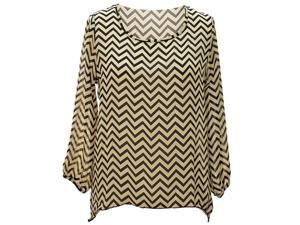 Light Beige & Black Chevron Stripe Hi Lo Lightweight Loose Cut Blouse Light Beige & Black Chevron Stripe Hi Lo Lightweight Loose Cut Blouse
