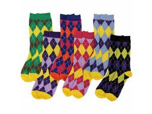Colorful Funky Argyle Print 6 Pack Assorted Crew Socks Colorful Funky Argyle Print 6 Pack Assorted Crew Socks