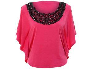 Fuchsia Elegant Jersey Knit Kaftan Top With Sequin Scoop Neckline Fuchsia Elegant Jersey Knit Kaftan Top With Sequin Scoop Neckline