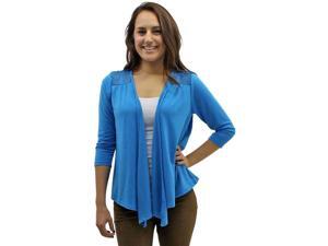 Blue 3/4 Long Sleeve Cardigan Shrug With Lace Shoulders Blue 3/4 Long Sleeve Cardigan Shrug With Lace Shoulders