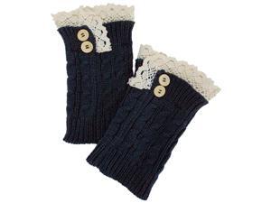 Steel Blue Cable Knit Boot Cuff Topper Leg Warmer With Lace Trim Steel Blue Cable Knit Boot Cuff Topper Leg Warmer With Lace Trim