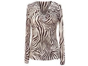 Brown & Cream Zebra Print Rhinestone Gathered Long Sleeve Top Brown & Cream Zebra Print Rhinestone Gathered Long Sleeve Top