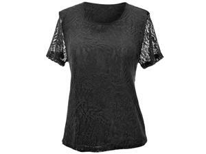 Black Paisley Pattern Lace Lined Short Sleeve Blouse Top Black Paisley Pattern Lace Lined Short Sleeve Blouse Top