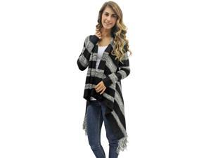 Black & Gray Stripe High-Low Fringed Sweater Jacket Black & Gray Stripe High-Low Fringed Sweater Jacket