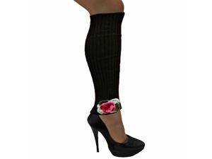 Brown Leg Warmers With Crochet Flower Rosette Brown Leg Warmers With Crochet Flower Rosette