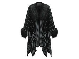 Black & Gray Sweater Cape With Fur Trim Black & Gray Sweater Cape With Fur Trim