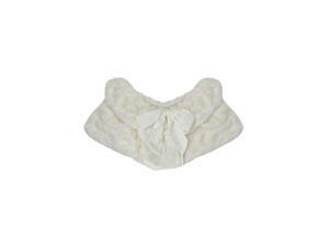 White Plush Faux Fur Sequin Caplet With Satin Bow White Plush Faux Fur Sequin Caplet With Satin Bow