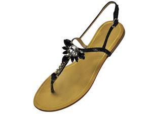 Black Strappy Crystal Rhinestone Bejeweled Sandal Flats Black Strappy Crystal Rhinestone Bejeweled Sandal Flats