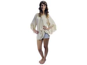 Light Beige Loose Fit Top With Long Fringe Light Beige Loose Fit Top With Long Fringe