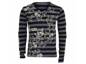 Black & Gray Striped Men's V Neck With Scroll Print Black & Gray Striped Men's V Neck With Scroll Print