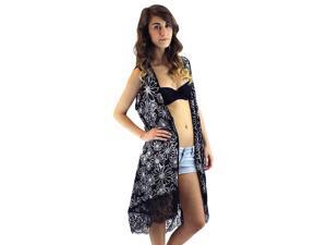 Black & White Lightweight Sleeveless Floral Lace Long Vest Black & White Lightweight Sleeveless Floral Lace Long Vest