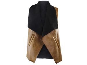Brown Vegan Leather Fur Lined Vest With Collar Brown Vegan Leather Fur Lined Vest With Collar