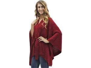 Burgundy Kimono Style Sequin Accent Shawl Wrap With Belt Burgundy Kimono Style Sequin Accent Shawl Wrap With Belt
