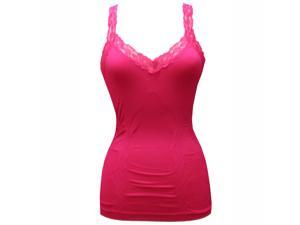 Fuchsia Lace Trim Stretchy Nylon & Spandex Camisole Fuchsia Lace Trim Stretchy Nylon & Spandex Camisole
