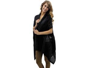 Black Open Knit Versatile Poncho Sweater Vest Black Open Knit Versatile Poncho Sweater Vest