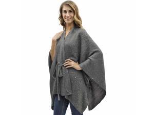 Gray Kimono Style Sequin Accent Shawl Wrap With Belt Gray Kimono Style Sequin Accent Shawl Wrap With Belt