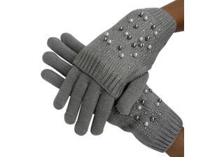 Gray Rhinestone & Pearl Knit Arm Warmer Convertible Mitten Gloves Gray Rhinestone & Pearl Knit Arm Warmer Convertible Mitten Gloves