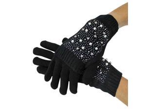 Black Rhinestone & Pearl Knit Arm Warmer Convertible Mitten Gloves Black Rhinestone & Pearl Knit Arm Warmer Convertible Mitten Gloves
