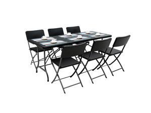 IKAYAA 6FT Folding Camping Picnic Table Portable Outdoor Garden Party BBQ Dining Coffee Kitchen Table + 6PCS Portable Outdoor Folding Chair Patio Furniture Heavy Duty IKAYAA 6FT Folding Camping Picnic Table Portable Outdoor Garden Party BBQ Dining Coffee Kitchen Table + 6PCS Portable Outdoor Folding Chair Patio Furniture Heavy Duty