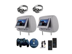 Hisgadget 2x 7 Inch Car Headrest DVD Player Radio TV Monitor Headphones Game Handles Gray Hisgadget 2x 7 Inch Car Headrest DVD Player Radio TV Monitor Headphones Game Handles Gray