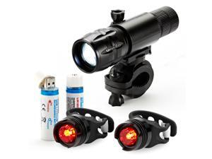 OxyLED® BL30 Rechargeable LED Bike Light Set, 1 Aluminum Alloy Cycling Front Headlight (Flashlight), 2 Rear Tail Lights, 2 USB-Rechargeable 18650 Li-ion Batteries and 1 Sturdy Mount Bracket OxyLED® BL30 Rechargeable LED Bike Light Set, 1 Aluminum Alloy Cycling Front Headlight (Flashlight), 2 Rear Tail Lights, 2 USB-Rechargeable 18650 Li-ion Batteries and 1 Sturdy Mount Bracket