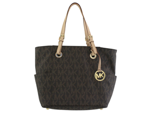 Michael Kors Jet Set PVC East West Signature Logo Tote Brown Purse New Michael Kors Jet Set PVC East West Signature Logo Tote Brown Purse New