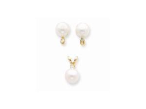 14k 0.09ct Yellow Gold 6-6.5mm Akoya Salt Water Cultured Pearl Diamond Earrings/Pendant Set 14k 0.09ct Yellow Gold 6-6.5mm Akoya Salt Water Cultured Pearl Diamond Earrings/Pendant Set