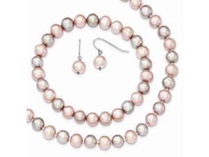 Sterling SIlver 7-8mm Pink/Grey Freshwater Cultured Pearl Potato Pearl 3pc Necklace/Bracelet/Earring Set Sterling SIlver 7-8mm Pink/Grey Freshwater Cultured Pearl Potato Pearl 3pc Necklace/Bracelet/Earring Set