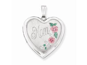 Sterling Silver 24mm Enameled Floral Mom Family Heart Locket Sterling Silver 24mm Enameled Floral Mom Family Heart Locket