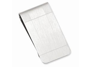 Rhodium Plated Stainless Steel Satin Patterned Corner Engravable Money Clip Rhodium Plated Stainless Steel Satin Patterned Corner Engravable Money Clip