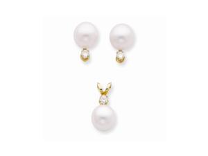 14k Yellow Gold 7-7.5mm Akoya Salt Water Cultured Pearl Diamond Earrings & Pendant Set 14k Yellow Gold 7-7.5mm Akoya Salt Water Cultured Pearl Diamond Earrings & Pendant Set