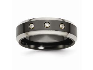 Titanium Black Ti with Diamonds Beveled Edge 7mm Engravable Polished Band Titanium Black Ti with Diamonds Beveled Edge 7mm Engravable Polished Band