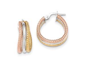 14K Three Tone Gold Polished/Textured Post Hoop Earrings (0.9IN Long) 14K Three Tone Gold Polished/Textured Post Hoop Earrings (0.9IN Long)