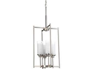 Progress Alexa 4-Light Foyer Fixture White Linen Glass Brushed Nickel P3977-09 Progress Alexa 4-Light Foyer Fixture White Linen Glass Brushed Nickel P3977-09