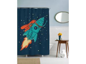 Smiling Super Rocket Graphic Space Shower Curtain-standard Smiling Super Rocket Graphic Space Shower Curtain-standard