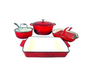 Le Chef 7-Piece Enameled Cast Iron Cherry Cookware Set. ON SALE! Le Chef 7-Piece Enameled Cast Iron Cherry Cookware Set. ON SALE!