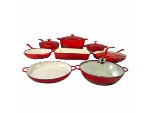 Le Chef 13 Piece Enameled Cast Iron Cherry Cookware Set. Super Sale. Le Chef 13 Piece Enameled Cast Iron Cherry Cookware Set. Super Sale.