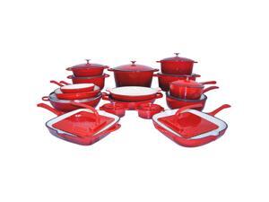Le Chef 28 Piece Enameled Cast Iron Cherry Cookware Set, on Sale. Le Chef 28 Piece Enameled Cast Iron Cherry Cookware Set, on Sale.