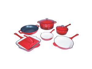 Le Chef 9-Piece Enamel Cast Iron Red Cookware Set, Super Sale! Le Chef 9-Piece Enamel Cast Iron Red Cookware Set, Super Sale!
